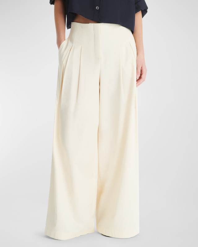 Drew Coated Gabardine-Blend Wide-Leg Pants